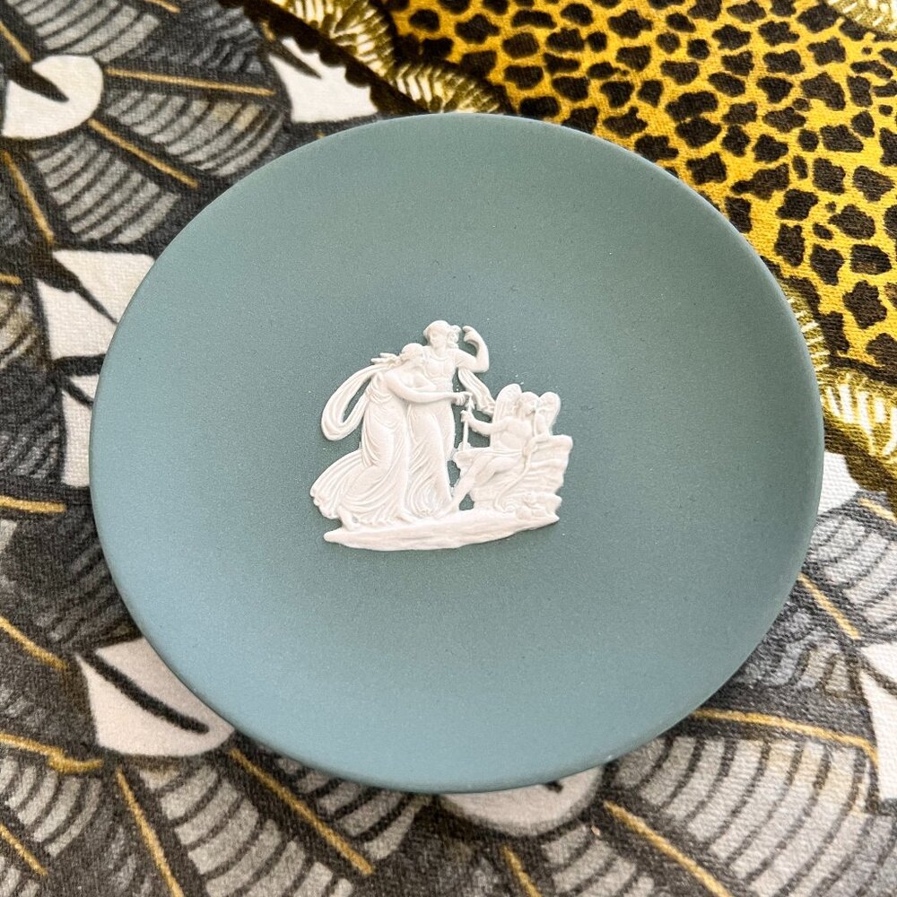 Vintage Wedgwood Sage Teal Jasperware Muses Trinket Dish